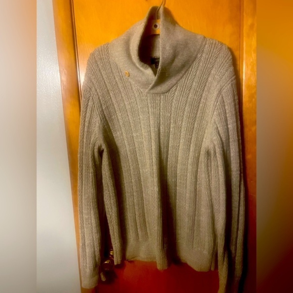J Crew Men’s Cotton Shawl Collar Sweater Leather Elbow Patch Medium Beige